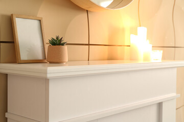 Interior of modern room with fireplace