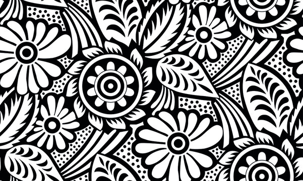 Seamless vector tribal floral pattern