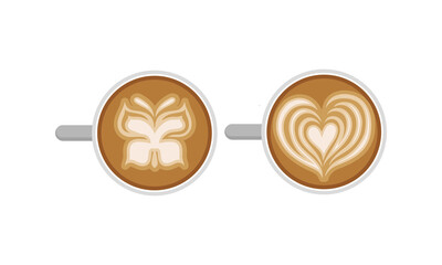 Latte Art as Coffee Preparation with Design on the Surface Vector Set