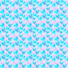 Seamless pattern with watercolor hearts. Romantic love hand drawn backgrounds texture. For greeting cards, wrapping paper, wedding, birthday, fabric, textile, Valentines Day, mothers Day, easter