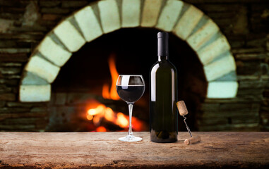Cheese appetizer selection or wine snack set. Red wine, variety of cheese, figs, bread, olives and...
