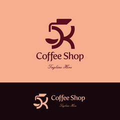 Initial letter K for Coffee shop and store logo concept with fluid icon and teapot