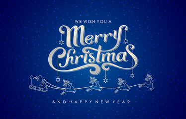 Merry christmas and happy christmas, Christmas greeting card font lettering with star spark pattern, Merry Christmas and Happy new year silver color with blue background for banner, flyer and printing