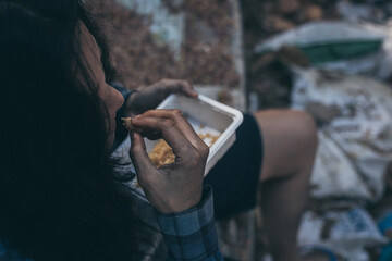 poor people,homeless or beggar begging for help sitting at dirty slum.concept for poverty...