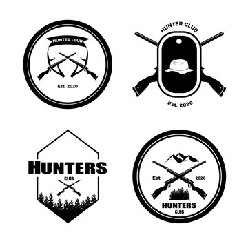 set logo silhouette hunter with gun retro style design