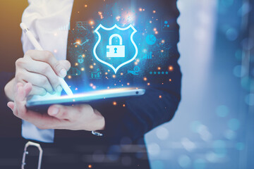 Data protection technology business graph presentation concept From a laptop showing an overview of the corporate business data protection process
