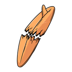 Illustration of broken surfing board. Design element for poster, card, banner, sign. Vector illustration