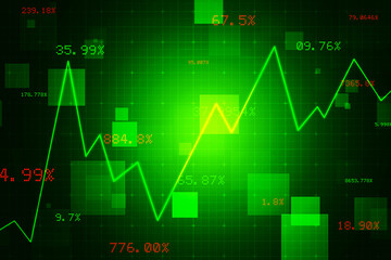Business chart with uptrend line graph, bar chart and stock numbers in abstract business background