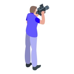 Fototapeta na wymiar Reportage cameraman icon. Isometric of reportage cameraman vector icon for web design isolated on white background