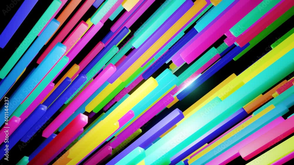 Poster 3d abstract simple geometric background with multicolor rectangles like light elongated bulbs flashi