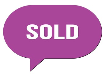 SOLD text written in a violet speech bubble