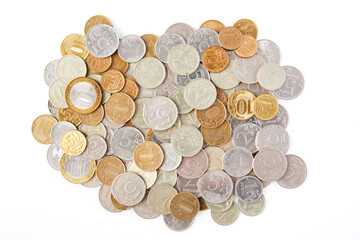 Background of Russian money rubles and coins  (kopecks). 10, 5, 2, 1 rubles, 50 10 kopecks,  macro closeup. Money concept. 