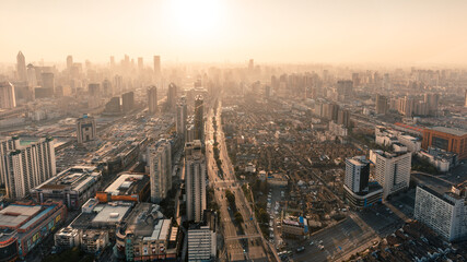 Sunset cityscapes of the skyline in Shanghai, China
