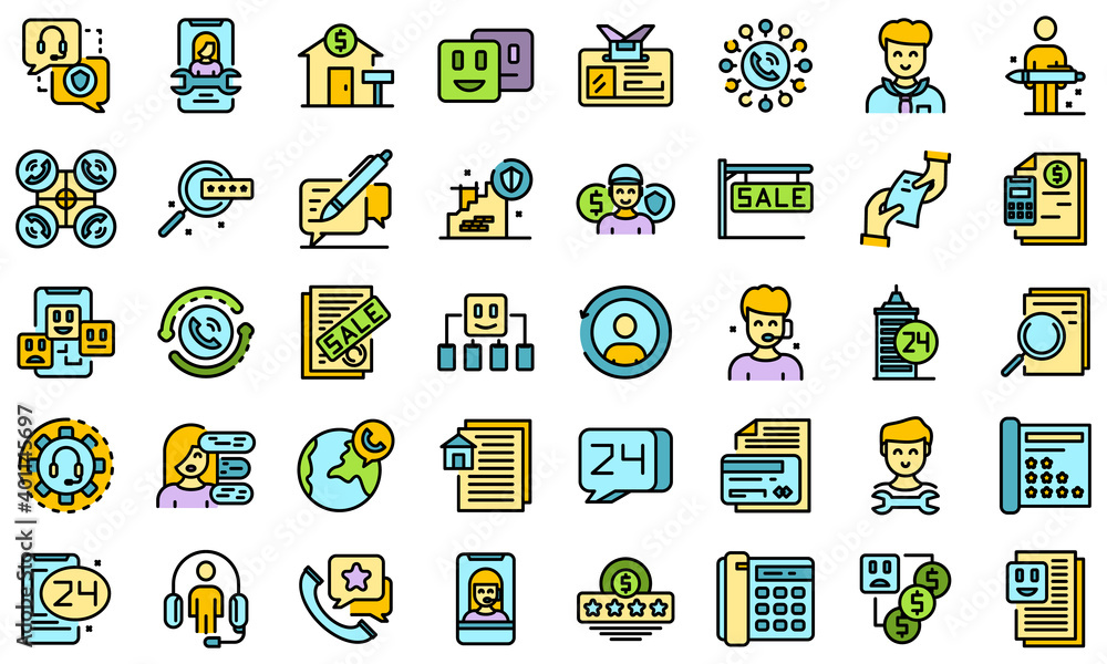 Aufkleber agent icons set. outline set of agent vector icons thin line color flat on white