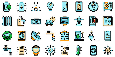 Fototapeta premium Smart consumption icons set. Outline set of smart consumption vector icons thin line color flat on white