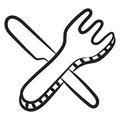 
Fork and knife, eating utensils doodle icon
