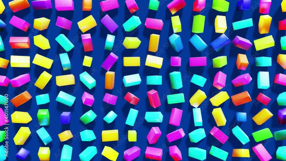 Poster 3d abstract simple geometric background with multicolor rectangles on plane in 4k with flashing mult