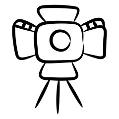 
Filmmaking production equipment, doodle icon of tripod camera 
