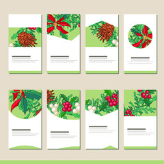 Set with different winter christmas templates with decoration. Cards for your festive design and advertisement