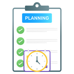 
Clock with checklist, flat gradient vector of schedule planning 
