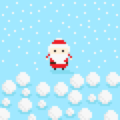 Santa Claus pixel art. Vector picture. Santa Claus and snow.