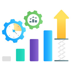 
Gear with clock, flat gradient vector of productivity 
