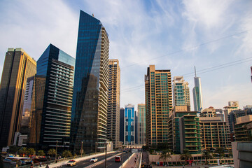 Fototapeta na wymiar View of some towers in Jumeirah LAkes towers and Dubai Marina areas of Dubai. Outdoors