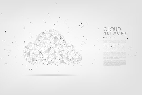 Cloud technology. Polygonal wire-frame cloud network connection on dark blue with dots. Cloud computing, big data Concept illustration or background