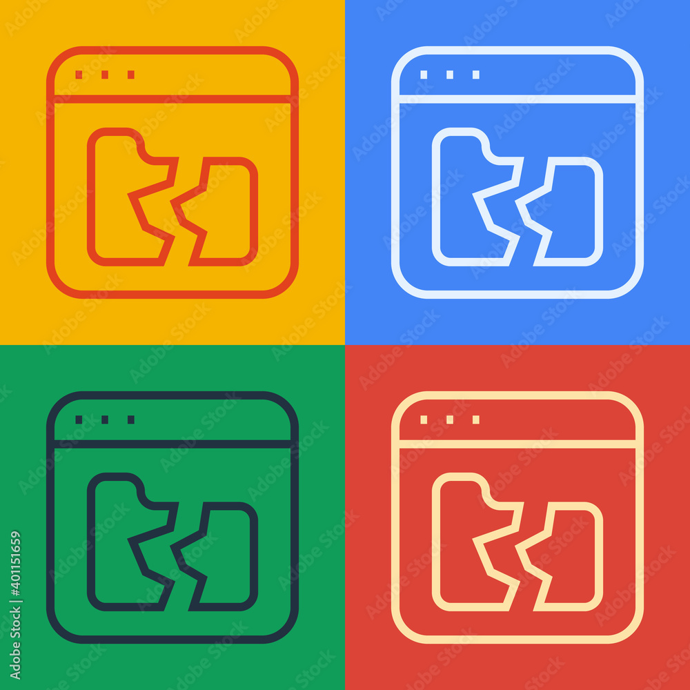 Poster pop art line broken file icon isolated on color background. vector.