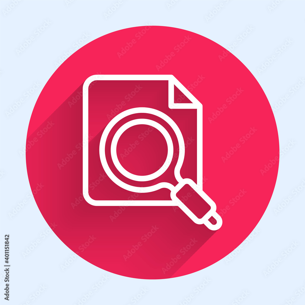 Poster white line search concept with folder icon isolated with long shadow background. magnifying glass an