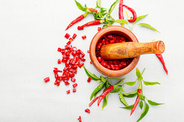 Sliced red chili or cayenne pepper