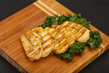 Grilled Greek haloumi cheese with herbs