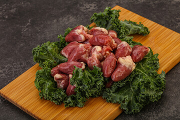 Raw chicken hearts for cooking