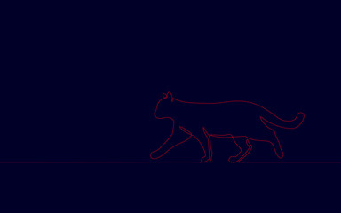 Single continuous line art cat going. Domestic cute pet feline animal concept design. Vet pet clinic meal concept. One sketch outline drawing vector illustration