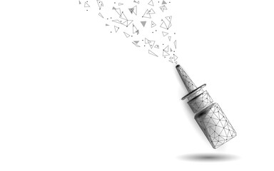 Rhinitis nose low poly . Treatment nasal medicine coryza. Pharmacy runny nose spray. Polygonal design banner template vector illustration