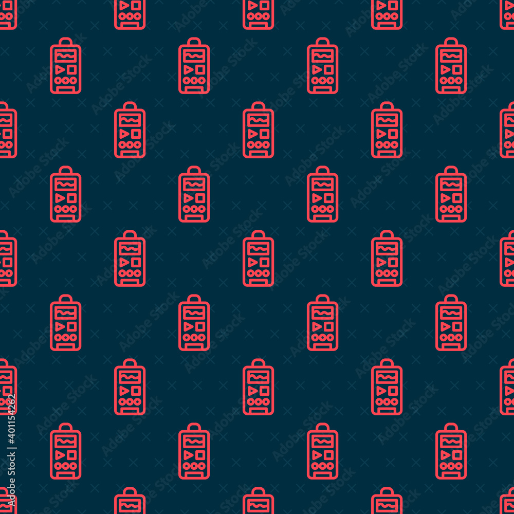 Poster red line dictaphone icon isolated seamless pattern on black background. voice recorder. vector.