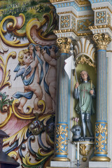Fototapeta na wymiar wall covered with azulejos of religious inspiration inside the church of Valega district of Aveiro, Portugal