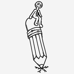 Businessman sitting on the pencil. Doodle vector icon. Drawing sketch illustration hand drawn cartoon line eps10