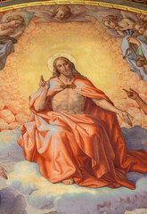 VIENNA, AUSTIRA - OCTOBER 22, 2020: The Jesus from the fresco of Apotheosis of St. John the Nepomuk in St. John the Nepomuk church by Leopold Kupelwieser (1841 - 1844).