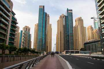 Fototapeta na wymiar View of some towers in Jumeirah Beach residencies area of Dubai. Outdoors