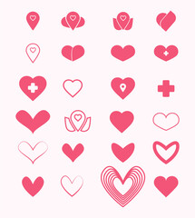 Design of red heart shapes icon set collection. Simple illustration Valentine's day and for love. Vector icons for web pages and social media