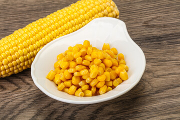 Sweet yellow corn in the bowl