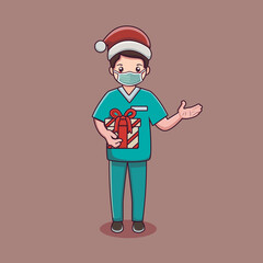 cute nurse character wearing cristmas costume