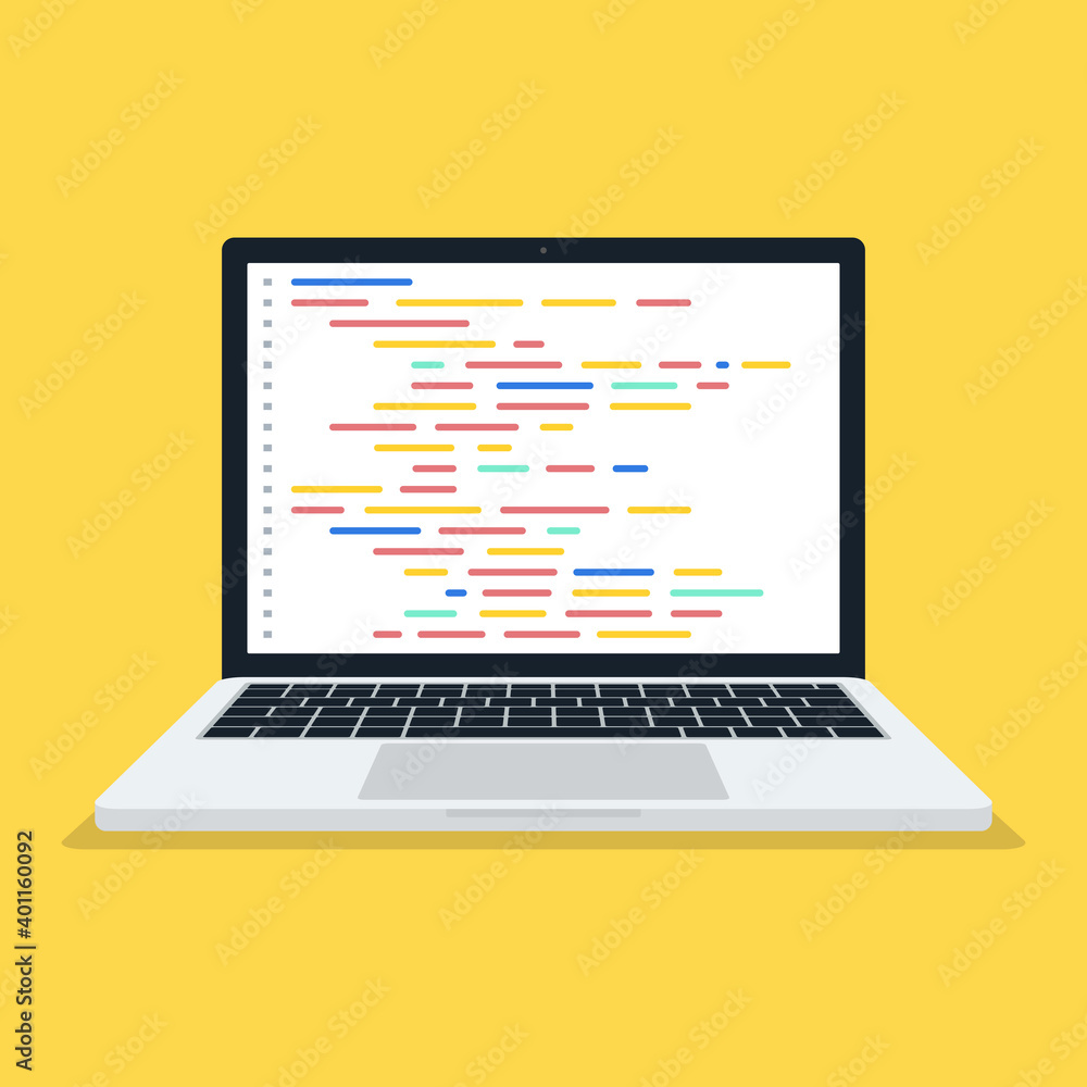 Fototapete Programming, web development concept. Code on the screen laptop. Vector illustration.