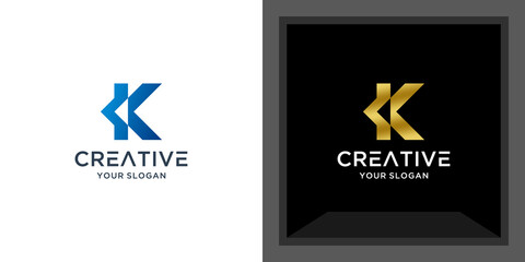 Initial letter k logo. blue and gold