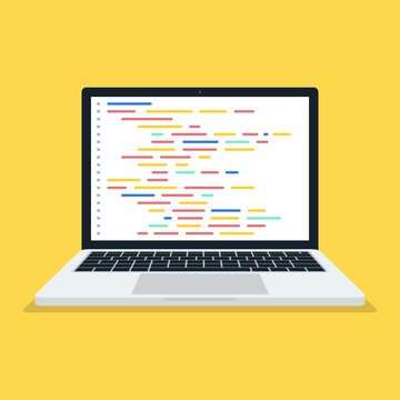 Programming, web development concept. Code on the screen laptop. Vector illustration.