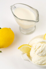 Ice-cream and lemon in studio