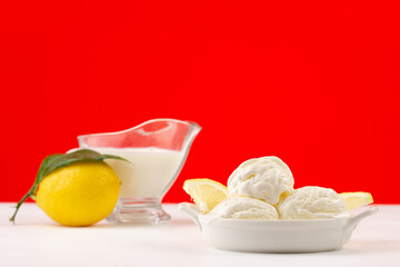 Ice-cream and lemon in studio