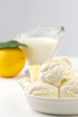 Ice-cream and lemon in studio