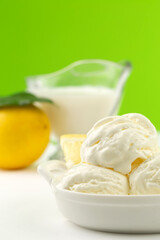 Ice-cream and lemon in studio